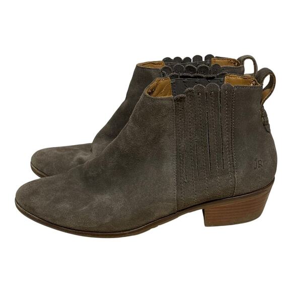 Jack Rogers Suede Chelsea Ankle Boots Women's Size 9 Taupe Stacked Heel Booties - Picture 4 of 8